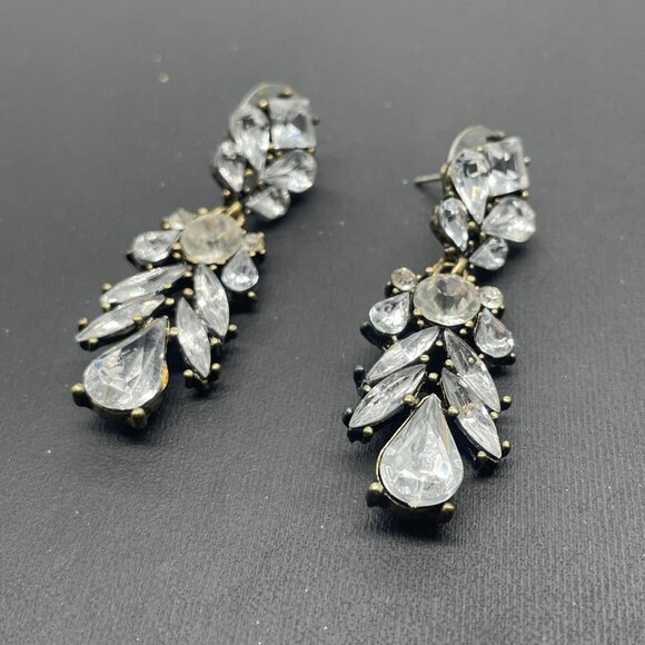 Clear Rhinestone Crystal Bridal Evening Formal Dangle Drop Earrings  Gold Tone - Picture 2 of 5